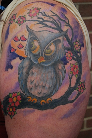 owl and moon