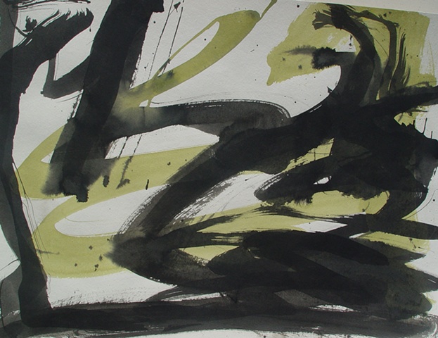 India Ink on Paper; 2011 Ed Rudis; Black Captures Yellow; 18"x24"; $400