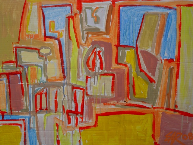 Acrylic on Cardboard, 26" x 35", I See Red, Ah the Overhead, $2,250.00 