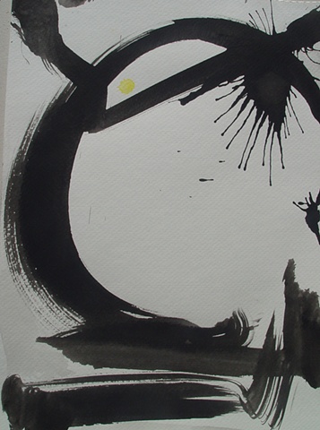 India Ink on Paper; 2011 Ed Rudis; Tiny Yellow, Big Black; 18"x24"; $400