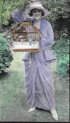 Woman in lavender dress with a Birdcage