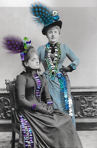 Two Women in Blue and Purple