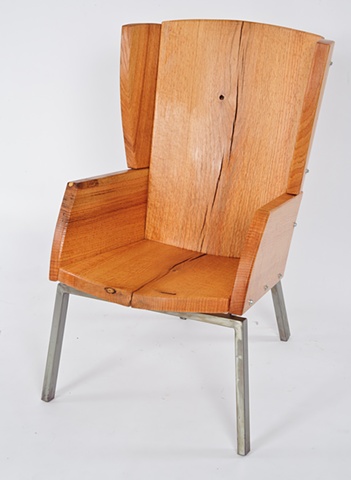 wingback chair in salvaged red oak comfortable