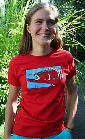Anna Hoover modeling her 
anti-Pebble Mine t-shirt