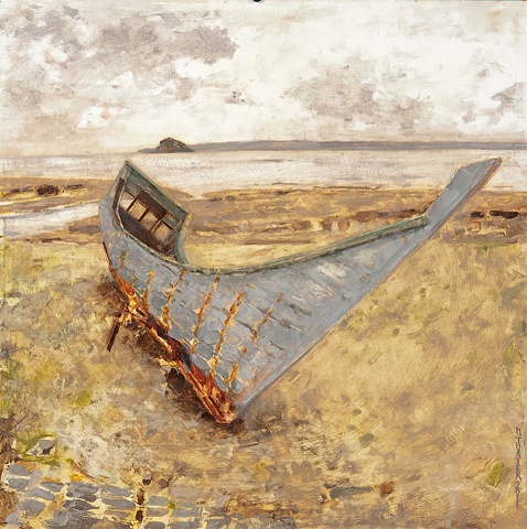 oil painting boat out of water heather thayer painting 
