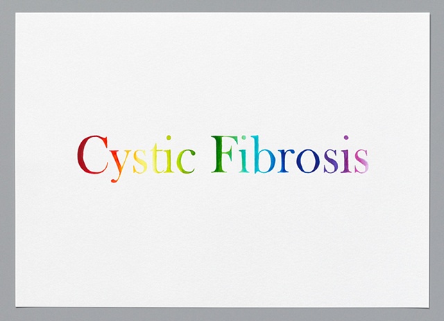 text watercolor drawing "Cystic Fibrosis" by artist Joe Hardesty