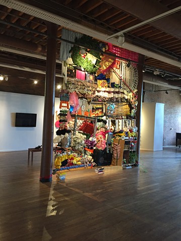 Weaving of household objects by Courtney Kessel at the Columbus Cultural Arts Center