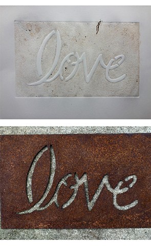Love print with cut out metal plate