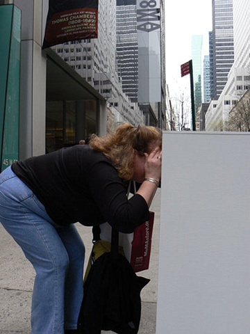 Susan Kennedy: Pieces, installation at MOMA, New York, NY, sidewalk