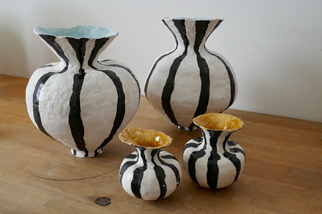 coiled Black Stripes vases- large £300, small £80