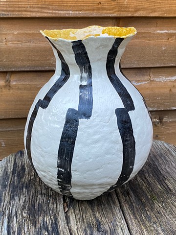 coiled vase with black and white stripes-£225