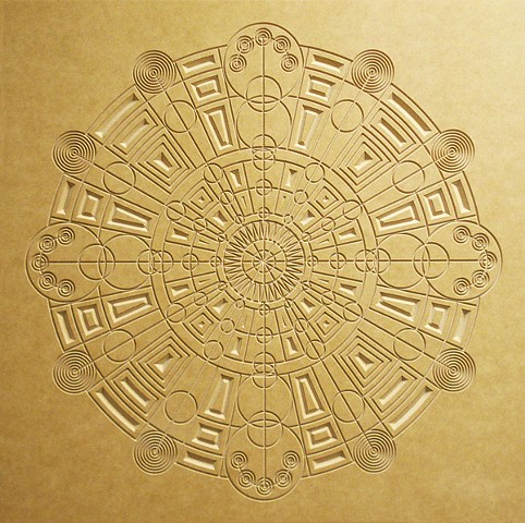 Carved modern contempory art that expresses the inspration of the stone relief’s of the ancient world (hieroglyphs and petroglyphs), the architectural detailing of Frank Lloyd Wright and the infamous extraterrestrial crop circle patterns. 