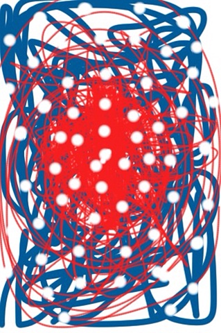 White Burst on Red and Blue Scribble