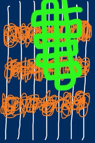 3 Orange Scribbles, Green Waffle on Navy Field with White Stripes 