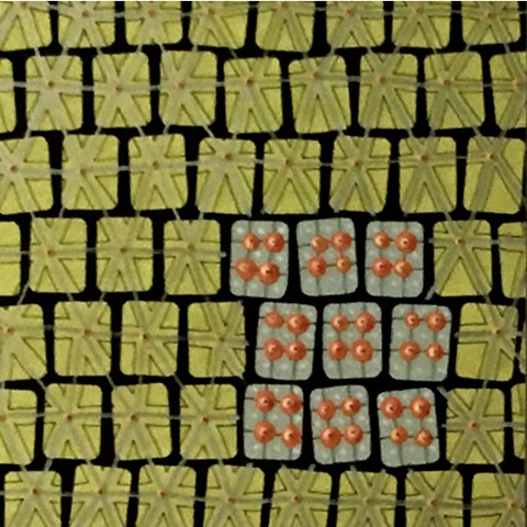 9 Teal Blocks With 36 Orange Dots
