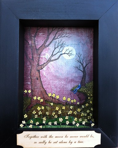 Into the Moonlight is a new narrative series and book by Jeffrey Schweitzer. These beautifully crafted shadow box pieces are a combination of painting, drawing, sculpture and photography.