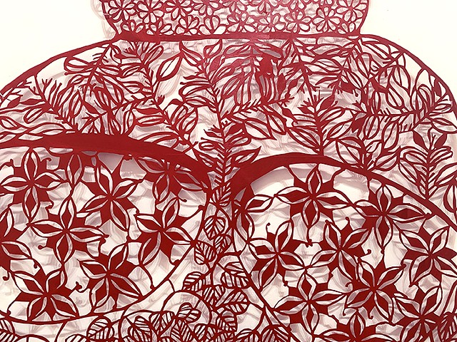 venus of Wilendorf paper cut, with south Asian folk art patterns