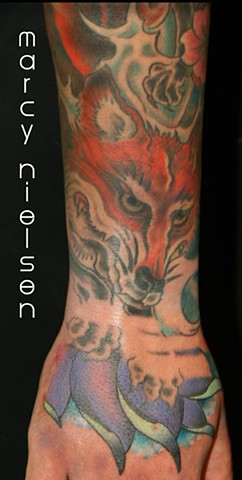 Swimming Fox Hand tattoo