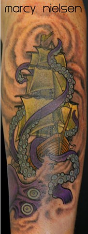 Kraken Galleon Tattoo