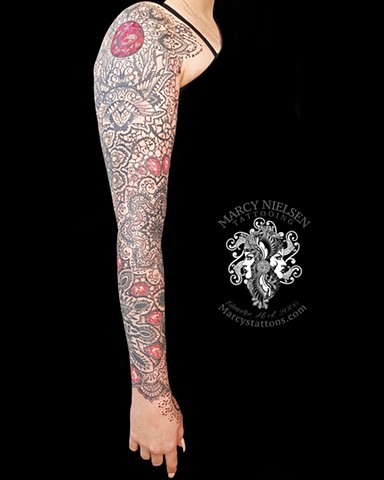 Mandala lace sleeve tattoo 