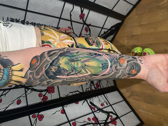 Creature tattoo best tattoo artist Phoenix AZ bug girl bio mech 