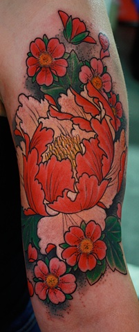 Peony tattoo cherry blossoms Eric James Tattoos