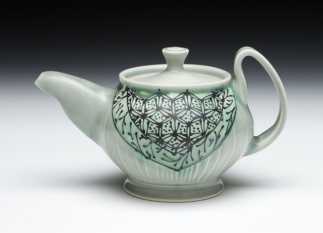 oval teapot blue green hex floral