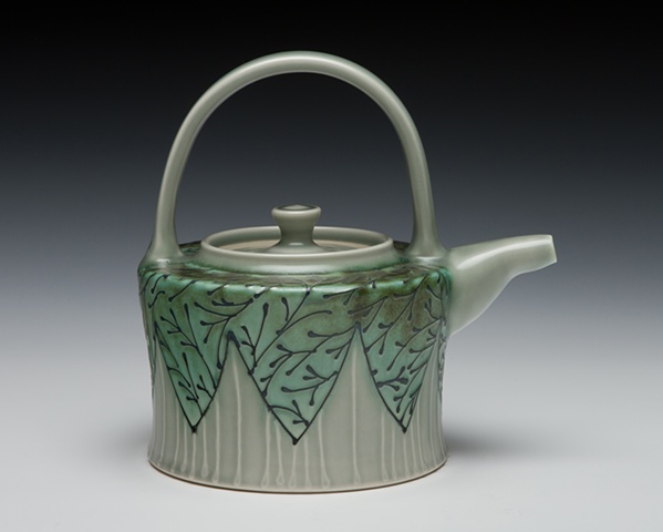 teapot with overhead handle blue/green
