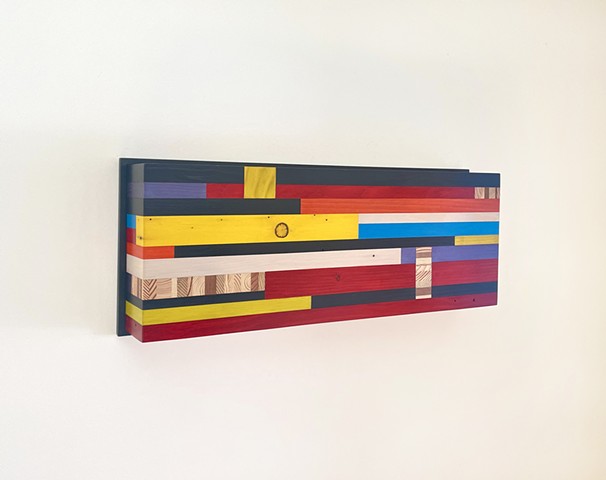 Modern art-contemporary craft Color Module "Fugazi Raceway", salvaged wood with mixed media color by Andrew Traub.