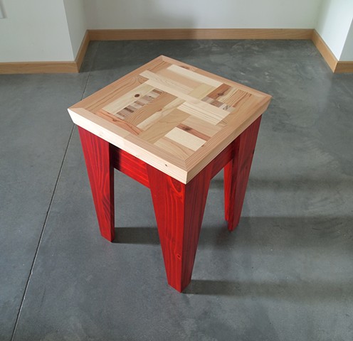 Apollo Side Table, red pine base with salvaged wood top, end table, bedside table, modern, handmade.