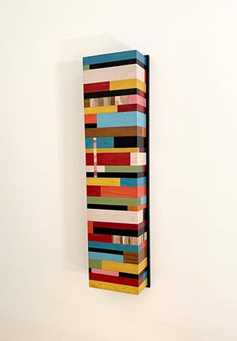 Modern art-contemporary craft wall hanging Color Module called "Elevation", salvaged wood with mixed media color by Andrew Traub.