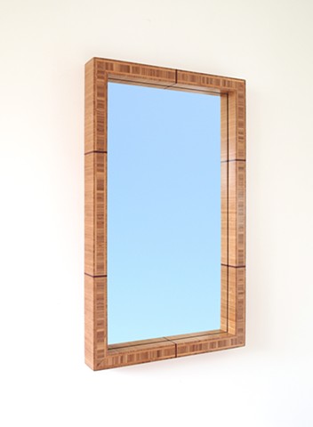 Modern bamboo mirror made from thick bamboo plywood with resin bands added