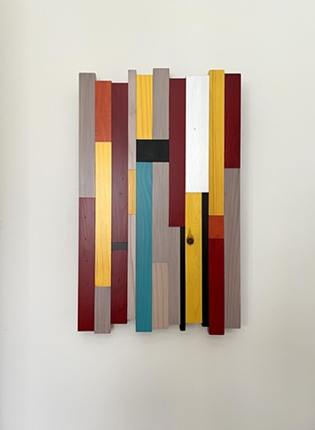 Modern wall panel with translucent colors on salvaged wood, 12-1/4" x 20"