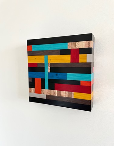 Modern art-contemporary craft wall hanging Color Module called "Some Things Are Real", salvaged wood with mixed media color by Andrew Traub.
