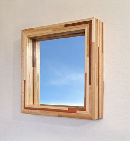Modern wood mirror frame made with salvaged wood, handmade by Andrew Traub, Andy Traub