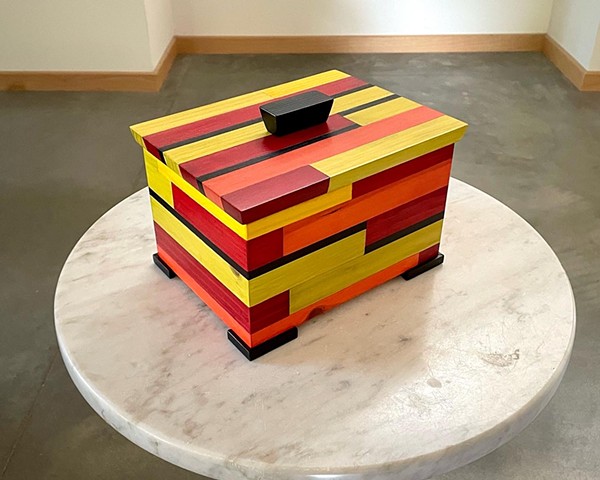 Modern and colorful salvaged wood box from Andrew Traub Studio.