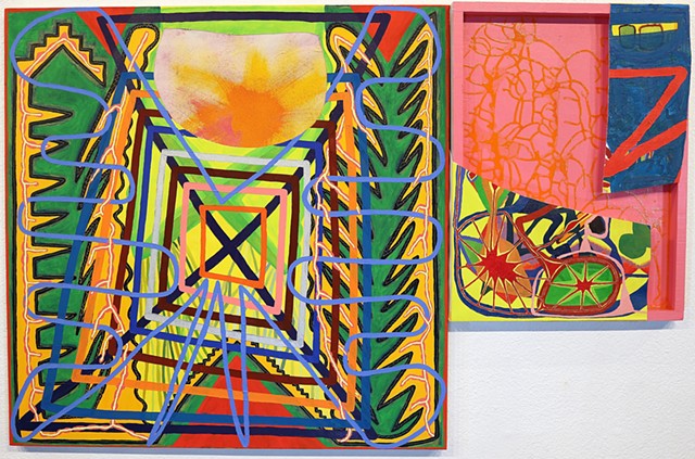  Parergon X:2016-2025, oil, acrylic, canvas, collaged oil on canvas, wood panel, 34.25" x 52"