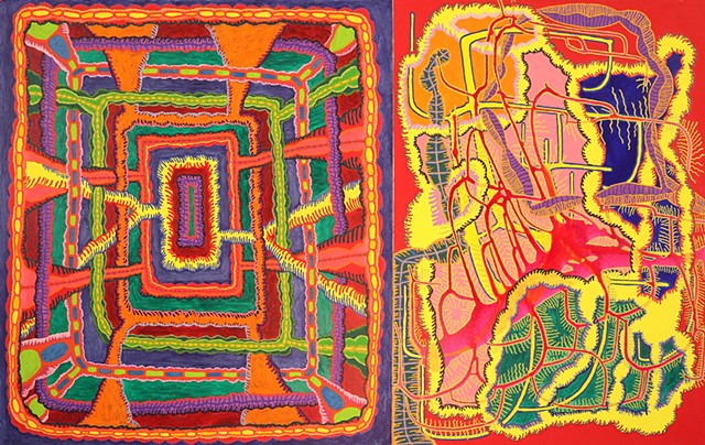 Rhizome: Contained / Released: 2025, oil on canvas, , 34.5" x 75"