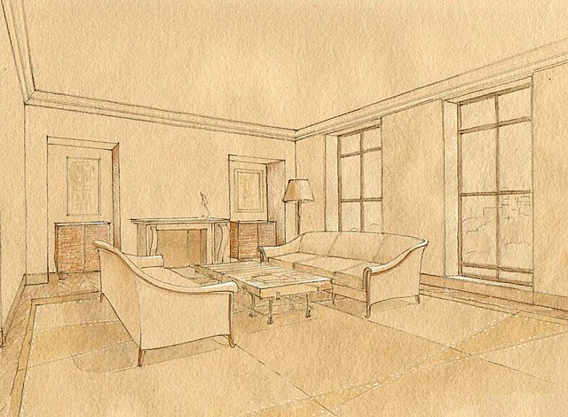 Hand painted watercolor rendering for an interior proposal by Renderings by Architects Studio