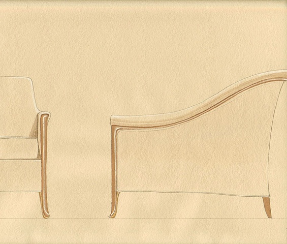 Hand painted watercolor detail for a sofa proposal by Renderings by Architects Studio