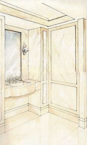 Hand painted watercolor rendering of a vanity room in New York City by Renderings by Architects Studio