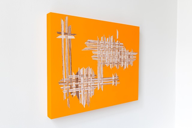 Woven Abstraction on Vibrant Tangerine - Side View