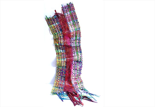 red and green self supporting paint tapestry by Julee Latimer