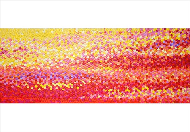 red pink and yellow abstract drip painting by Julee Latimer