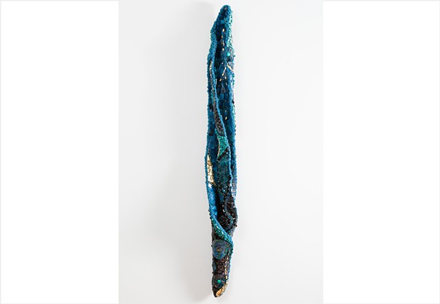 Turquoise mixed media mosaic sculpture by Julee Latimer