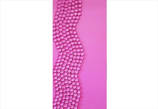 Flowerbomb 9 by Julee Latimer, sculptural painting composed of clustered paint forms in magenta pink.