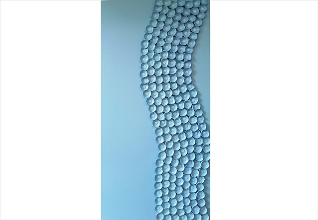 Sculptural painting of bold blue blooms by Julee Latimer