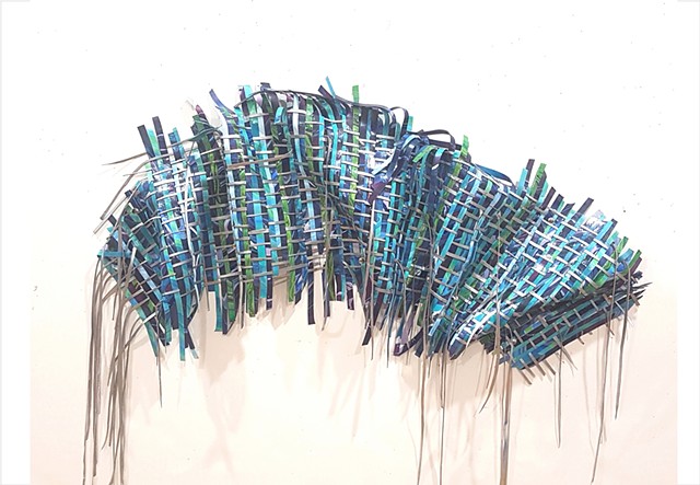 oceanic blue-green and silver woven paint by Julee Latimer
