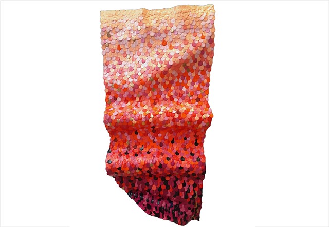 Rippled pink and orange sculptural abstract wall hanging by Julee Latimer