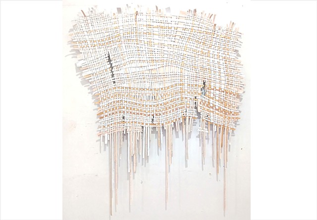 Elegant white tapestry of woven paint threads by Julee Latimer
